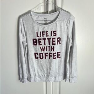 White Long Sleeve Shirt with Coffee Quote